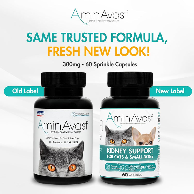 AminAvast Kidney Support Supplement for Cats and Dogs, 300mg - Promotes Natural Kidney Function - Aids in Health and Vitality of Aging Kidneys - Easily Administered - 60 Sprinkle Capsules - NewNest Australia