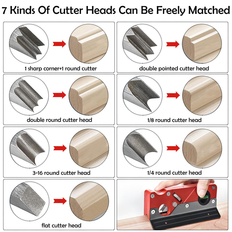Chamfer Plane, Wood Chamfer Plane with 7 Cutter Heads, Woodworking Edge Corner Flattening Tool with Auxiliary Locator, Woodworking Hand Planer Suitable for Quick Edge Trimming of Wood (Red) Red