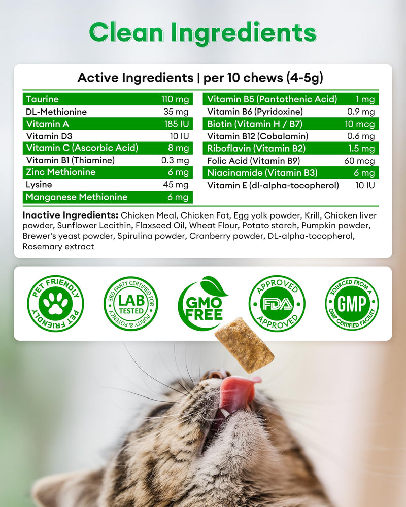 Cat Multivitamin Treats with Taurine – 500 Crunchy & Creamy Cat Vitamin Chews for Immune, Joint, Digestion, Skin & Coat Support – Daily Healthy Supplement for Cats of All Ages Cat Multivitamin (500 Chews)