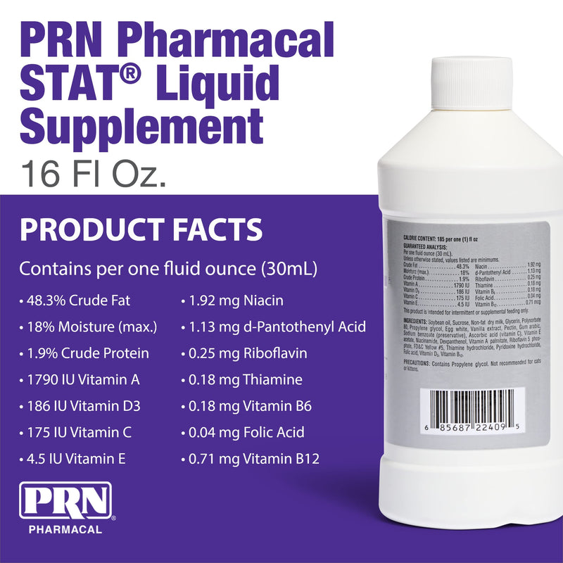 PRN Pharmacal STAT - High Calorie Nutritional Supplement to Help Restore Hydration & Nutrition Levels in Animals - Vanilla Flavored Dietary Support with Vitamin A, D3, C, E, & More - 16 Fl Oz - PawsPlanet Australia