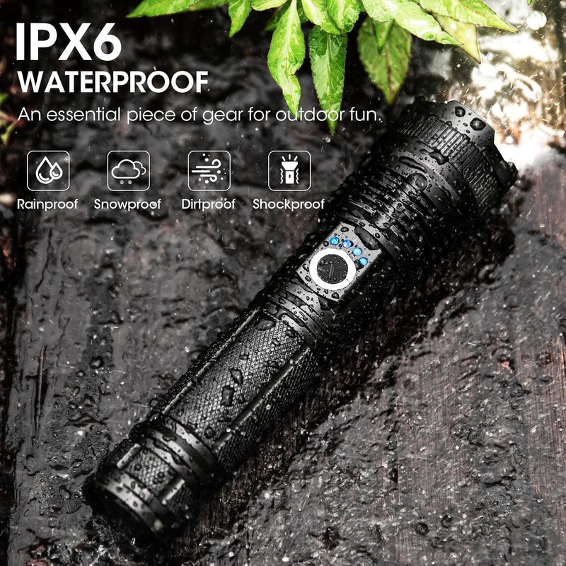 3 Pack Rechargeable Flashlight High Lumens, 99,000 Lumens Super Bright LED Flashlights with Adjustable Focus, 5 Modes, IPX7 Waterproof Powerful Flashlight for Camping, Hiking, Home