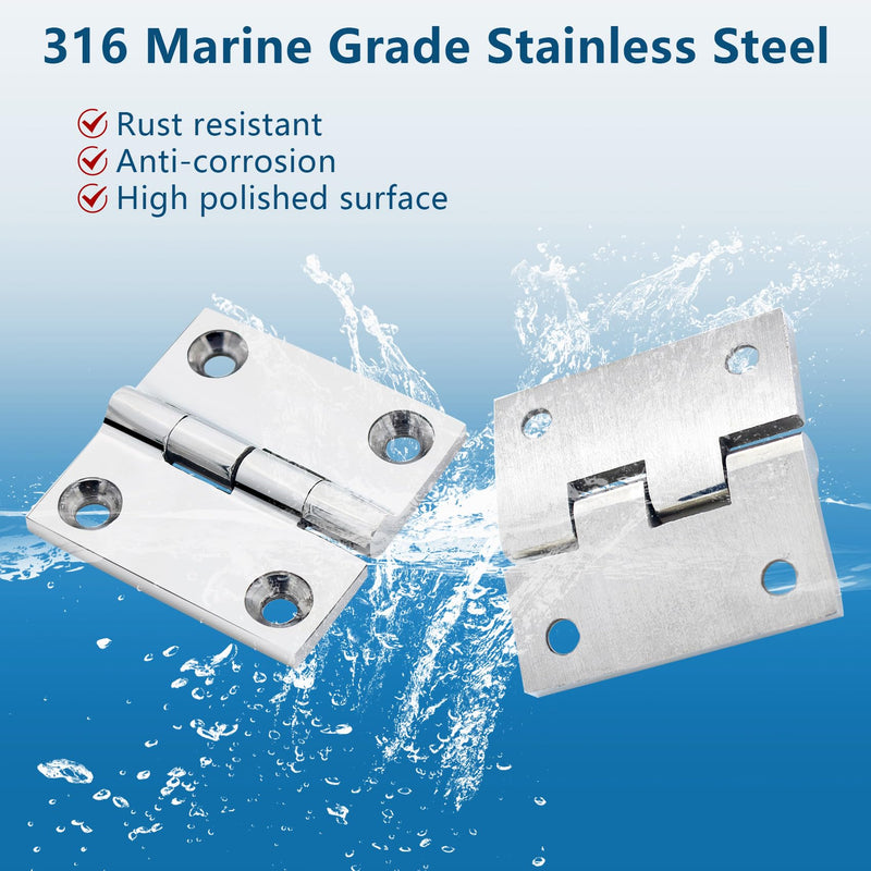 ORLANG 316 Stainless Steel Boat Hatch Hinges,2inx 2in/1.5inx 1.5in Polished Marine Hinge,Marine Boat Hatch Heavy Duty Hinges with Screws,for Boats, Yachts, Doors, Deck,Windows, Cabinets(4/8/16 Pack) 1.5inch x 1.5 inch-8Pack