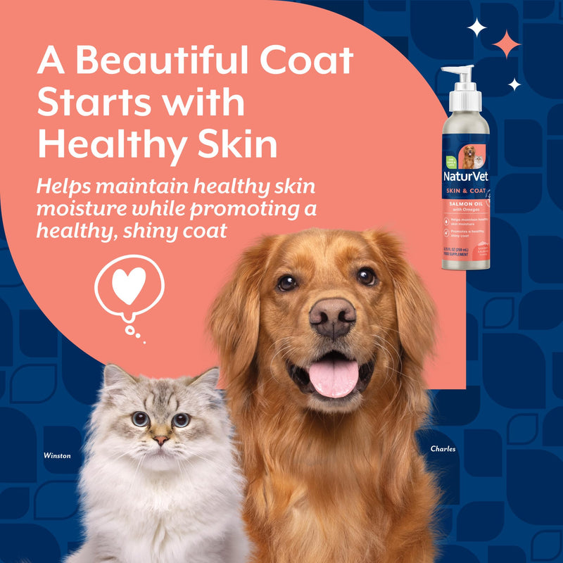 NaturVet – Salmon Oil Skin & Coat Plus Omegas – Supports Healthy Skin & Glossy Coat – Source of Omega-3 & 6 Fatty Acids – for Dogs & Cats (8.75 oz Oil) 8.75 fl oz