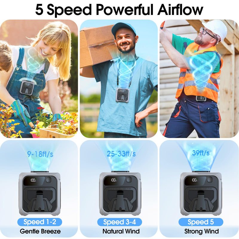 Portable Waist Fan Clip On, Max 40Hours Runtime, 16000RPM 5 Speeds Powerful Under Shirt Fan with Light, 10000mAh Personal Cooling Rechargeable Wearable Belt Fans for Travel Camping Fishing Grey
