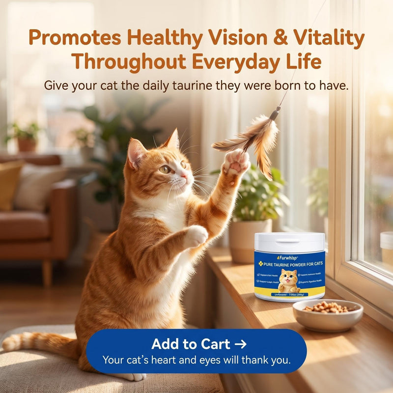 Taurine for Cats – No Additives, Essential Amino Acid for Heart & Vision, Easy Mix in Wet/Dry Food,Taurine Powder for All Ages Including Kittens-200g bule
