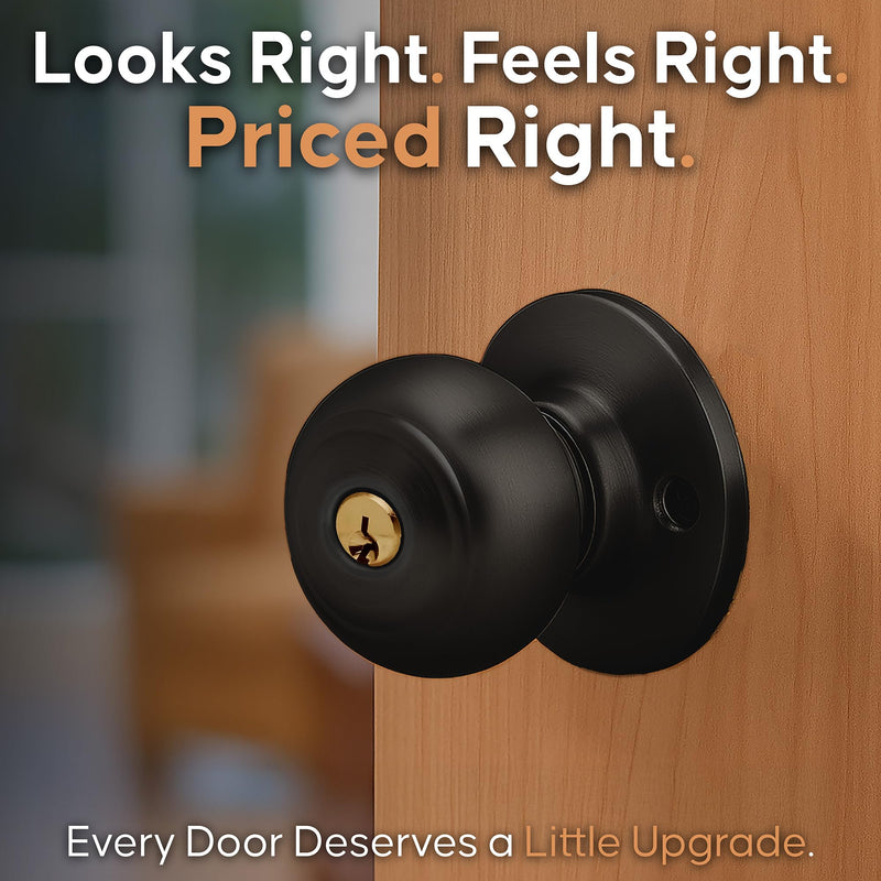 Copper Creek Colonial Entry Door Knob – Keyed Entry Handle with Lock and Key, ANSI Grade-3 Certified, DIY-Friendly Install for Interior and Exterior Entrance Doors – Matte Black (3 Pack) 3 Pack