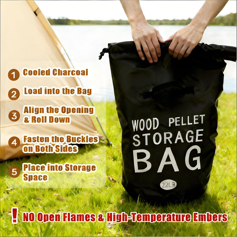 22LB Waterproof Wood Pellet Storage Bag-Dual Handles, Label Pocket(1 Pack) 22LB-Black 1