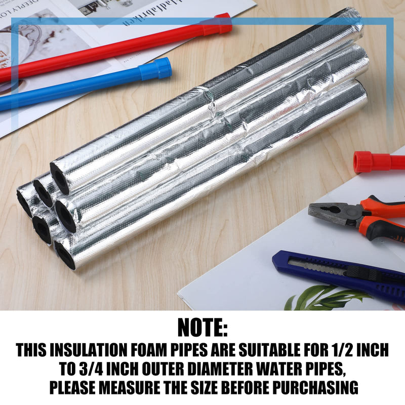 Kingdder Pipe Insulation Foam Tube 6 Pcs Self Adhesive Insulation Wrap for Copper Pipe Pre Slit Clamp Highly Insulated Foam for Outdoor Winter Irrigation, Sprinkler(1.3 Ft x 0.6 Inch) 1.3 Ft x 0.6 Inch