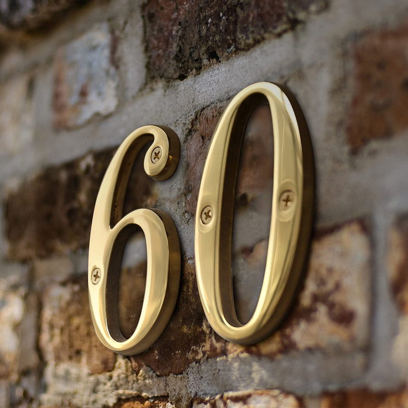 HASWARE House Number Sign 4 inch (10 cm) Polished Brass Finish Stylish Curvy Modern Door Numbers Signage Plaque Street Home Address Numerals(1, Brass) 1