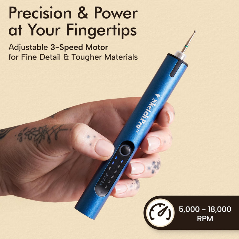 SketchPro Cordless Engraving Pen with LED Light – 3-Speed Precision Etching Tool for Wood, Metal, Glass & Plastic – USB-C Rechargeable, 26 Accessories – Ideal for DIY, Jewelry & Craft Projects