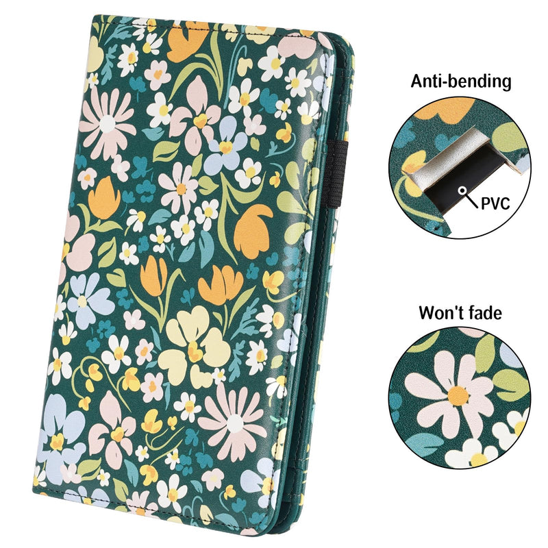 Moofetti Server Book, Waitress Book, Server Books for Waitress with Zipper Pocket Cute Floral Cover 5x8 Inch green floral