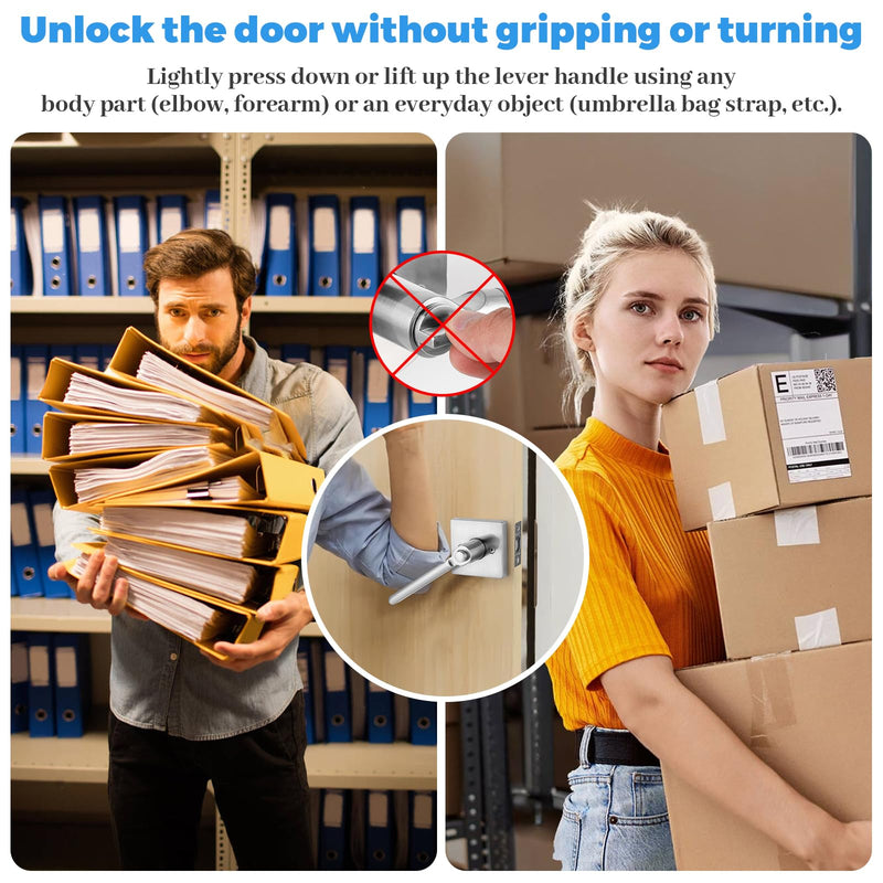 Entry One-Touch Push Button Locking Door Handle Lock with Keys,Non-Handed Opening,Entrance Reversible Left Right Lever for Interior/Exterior Front Door, ADA-Compliant Knob,for Office,Bedroom Santin Nickel Entry