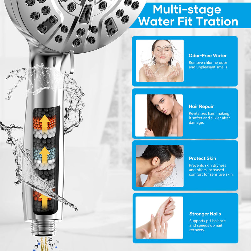 Shower Head with Handheld Spray Combo,High Pressure Dual Double Rain Shower Head with Handheld 10-Mode 78" Hose Chrome - NewNest Australia