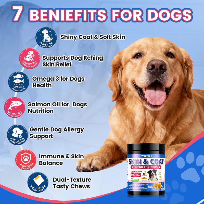 Cat Multivitamin with Fish Oil, 500 Crunchy & Creamy Chews Omega 3 for Dogs, 500 Chews Skin & Coat Supplement for Dog