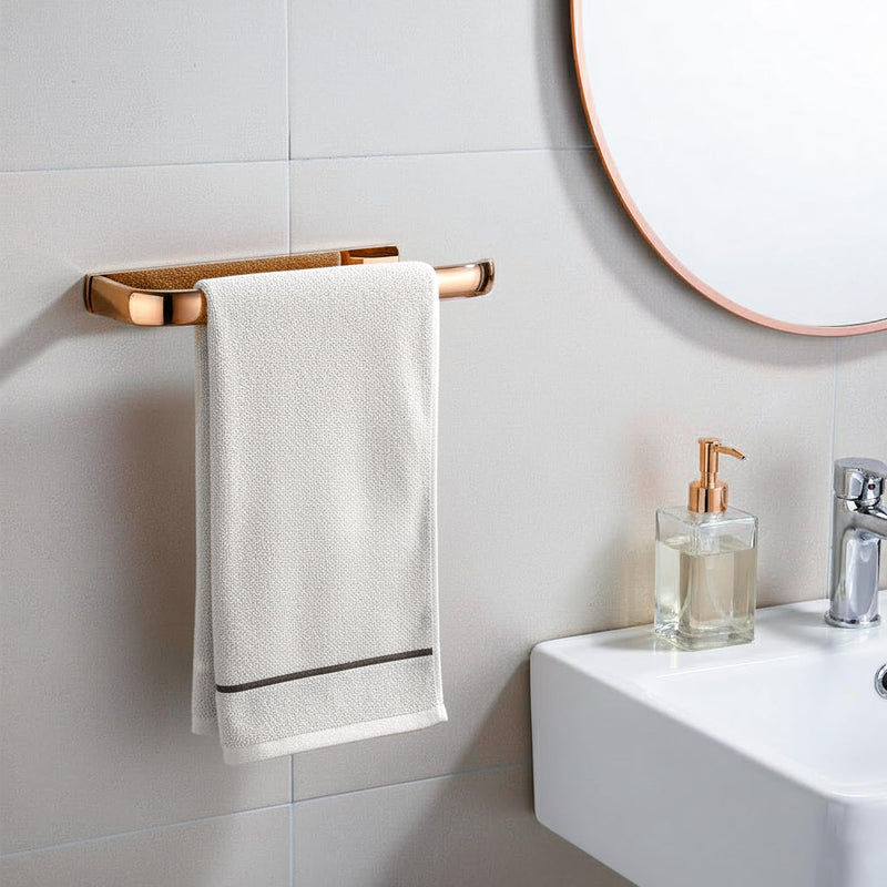 Rose Gold Hand Towel Bar Holder – Wall Mounted Towel Rack, Under Cabinet Kitchen Rust Proof Brushed Brass Bar, European-Style Polished Decor Bathroom Hardware Accessory (Copper, 1 Pack)