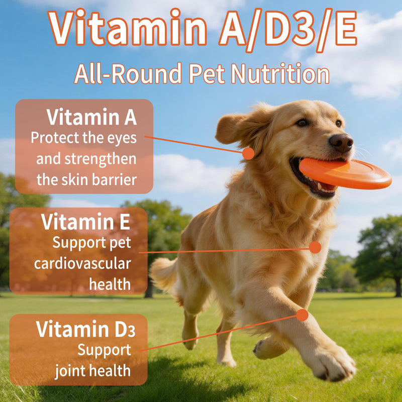 Dog Fish Oil Supplements, 200 Tablets, with Salmon Oil, Vitamins A, D3, E, Support Shiny Coat, Itching and Dry Skin, Reduce Shedding, Support Heart Health (1 Bottle) 1 Bottle (200pcs in total)