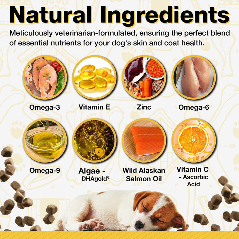 Dog Fish Oil Supplements - 240 Omega 3 Fish Oil Dog Vitamins, Veterinarian Formulated Itching Relief for Dogs, Natural Omega 3 Fish Oil for Dogs, Dog Skin and Coat Supplement (Salmon Flavor) Salmon