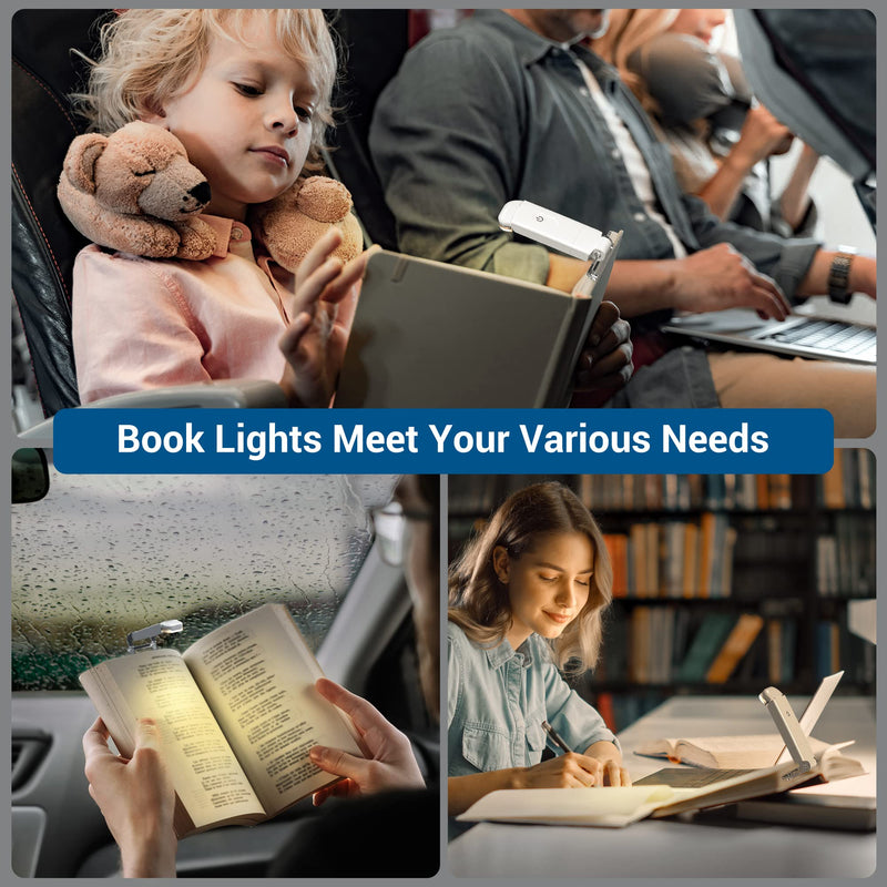 DEWENWILS Book Reading Light, Rechargeable Booklight for Reading at Night, Clip on LED Book for Kids, Bookworms, Blue Light Blocking, 4 Brightness Adjustable for Eye Care (White) White