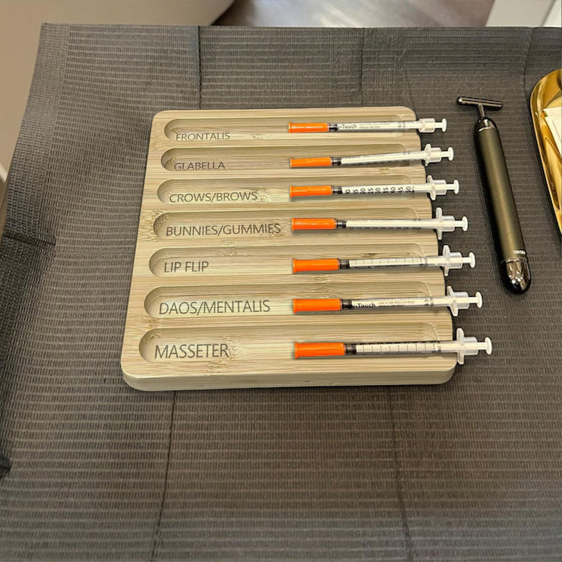 Aesthetic Practitioner Syringe Tray with Slot Label, Bamboo Aesthetic Physician Syringe Preparation Tray, Syringe Tray for Aestheticians and Nurses, Syringe Storage Tray with 7 Flutes