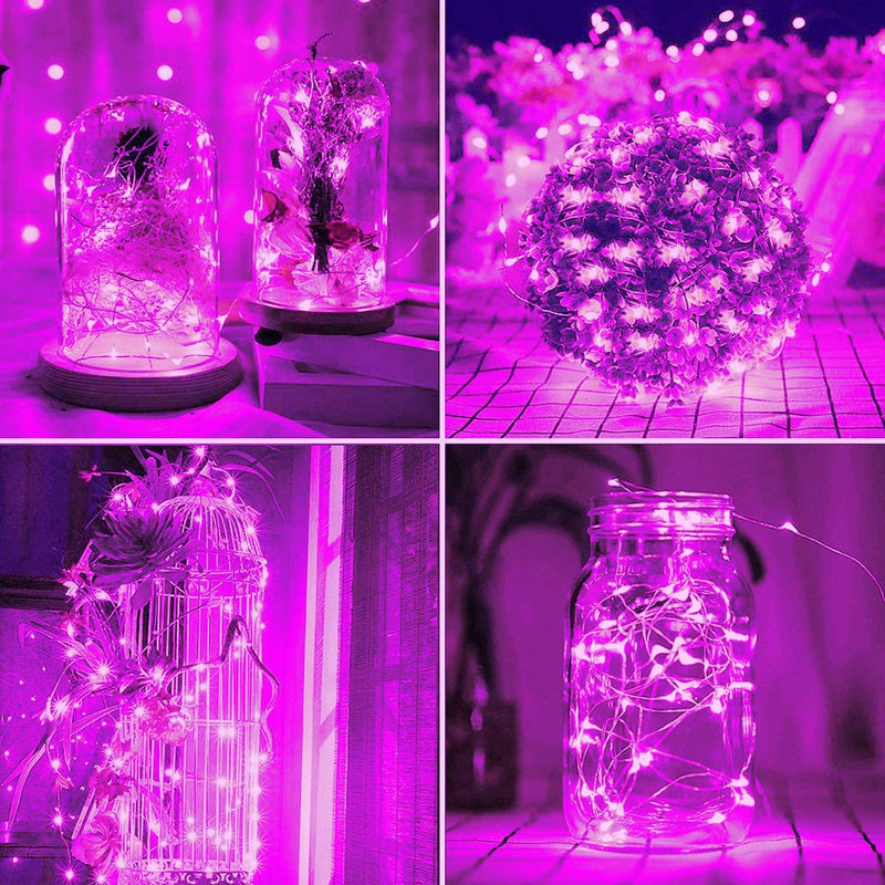 2 Pack Total 200 LED Solar Powered Copper Wire String Lights Outdoor, Waterproof, 8 Modes Fairy Lights for Valentines Day Decor, Garden, Patio, Party, Christmas, House (Pink) Pink 2 Pack