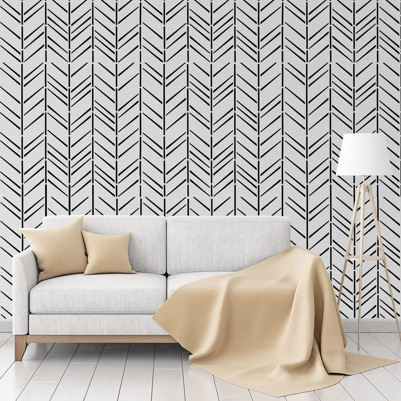 8 Pieces 12 x 12 Inch Herringbone Geometric Wall Modern Stencils Decor Reusable Film Decorative for Painting, Walls, Pattern (Simple Style)