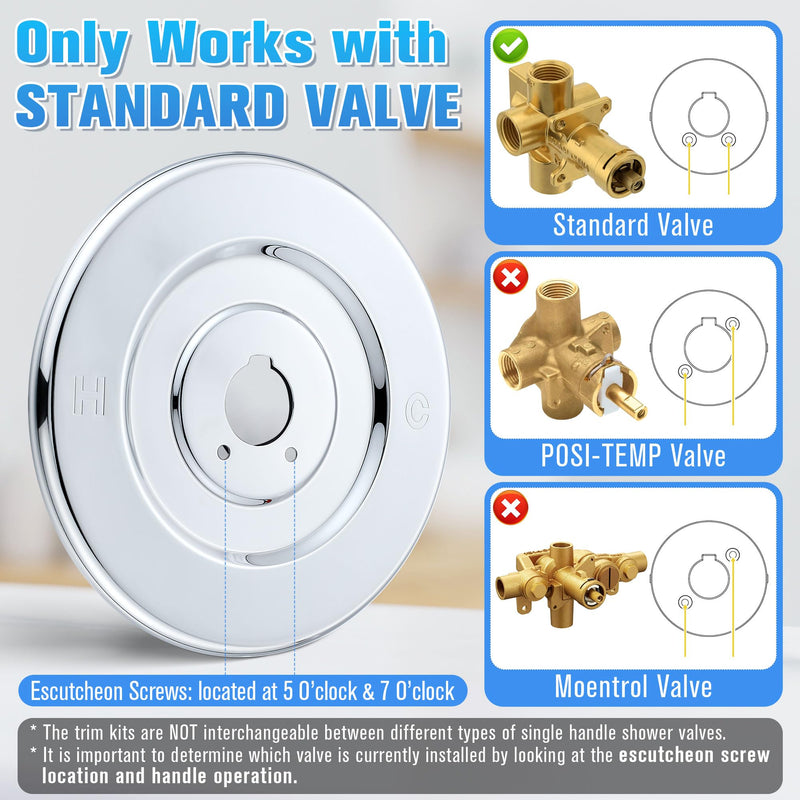 Enhon Tub and Shower Trim Kit, Shower Trim Compatible with Moen Chateau T470 Single Handle Tub/Shower Standard Valve, Escutcheon Screws Tube and Handle(Chrome, Knob) Chrome