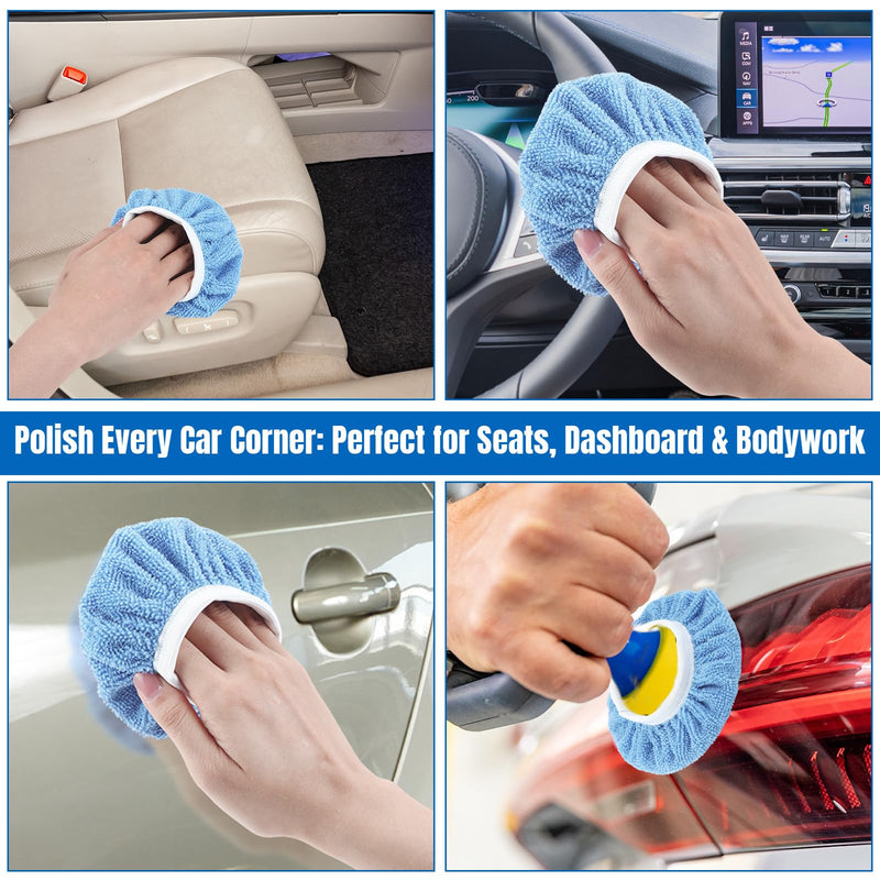 Tallew 60 Pcs Car Orbital Buffer Polisher Pad Bonnets 5-6 Inch Microfiber Polishing Bonnets Pads for Car Waxing Polishing (Blue) Blue