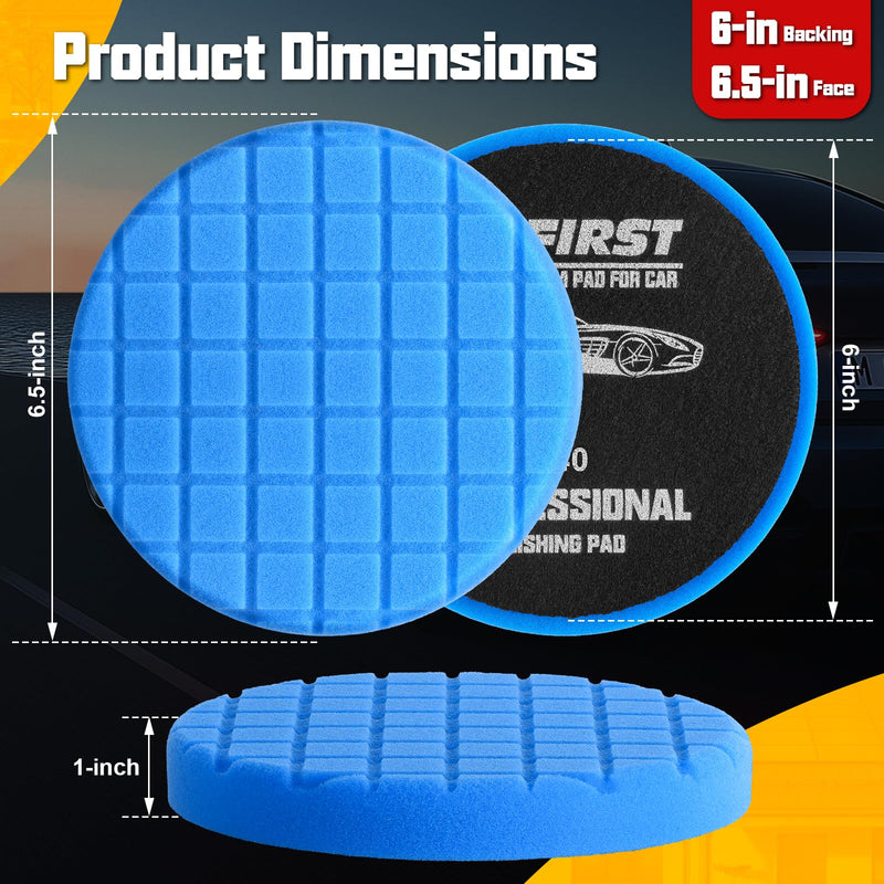 6 Inch Buffing Polishing Pads, 3Pcs Blue Polishing Pad High-Density Buffing Sponge Pads 6.5 Inch Face for 6 Inch 150mm Backing Plate for Car Buffer Polisher Compounding, Polishing & Waxing 6.5 - Inch