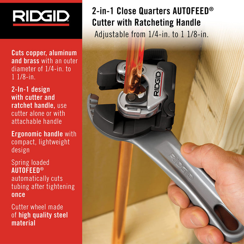 RIDGID 32573 Model 118 2-in-1 Close Quarters AUTOFEED 1/4" to 1-1/8" Metal Tubing Compact Cutter, Silver/Black 13 x 6.75 x 2 inches Pliers