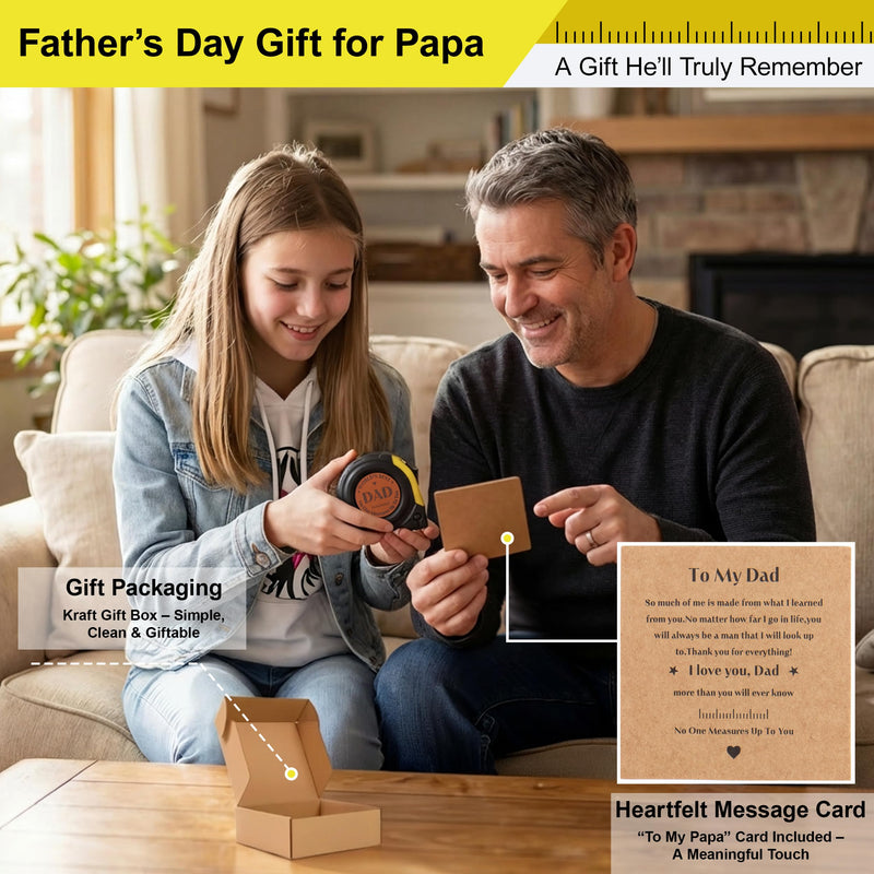 25FT Tape Measure Gift for Dad from Daughter Son - Laser Engraved Dual Scale Measuring Tape - Birthday, Father's Day Tool Gift with Greeting Card