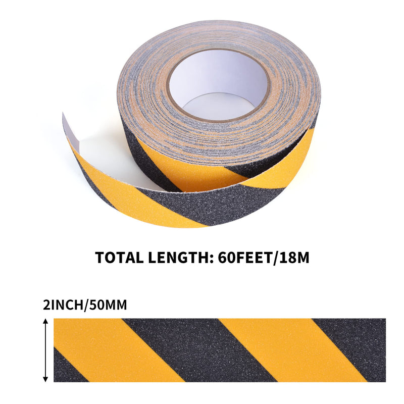 Safety Tape, 2inch x 60feet, Black/Yellow, Anti-Slip Adhesive Tape for Indoor Outdoor Steps Stairs, Waterproof, Strong Grip, Compatible with Plastic, Wood, Ceramic, Glass, Metal 2in x 60feet Yellow&Black 1