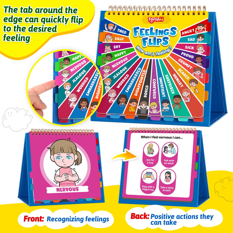 Torlam Feelings and Emotions Book for Kids, Calm Down Corner Supplies, Social Emotional Flipbook Mood Feelings Chart, Toddlers Autism Learning/ADHD Tools for Classroom Preschool Kindergarten
