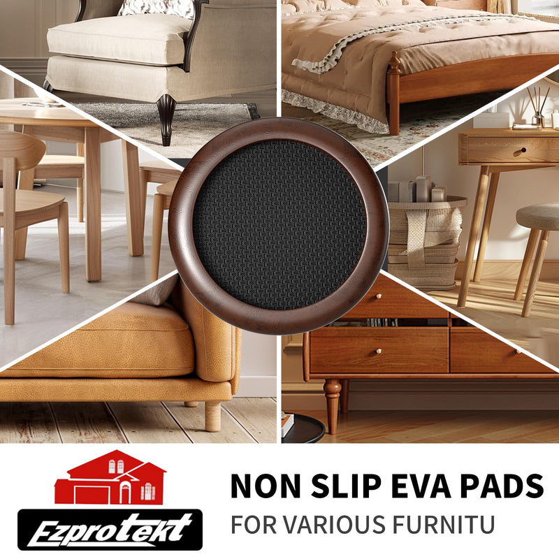 2” Non Slip Wood Furniture Coaster, 4 Pcs Anti Slip Furniture Pads for Hardwood Floors, Round Sofa Bed Couch Furniture Caster Cups with Anti-Slide EVA Pads Floor Protectors Anti-Scratch (Dark Brown) 2 inch
