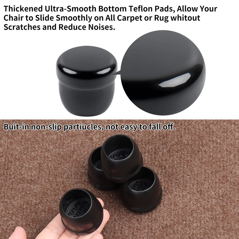 Ezprotekt Chair Leg Sliders for Carpet, 24 Pcs Round Chair Glides for Carpet, Carpet Furniture Pads Stool Leg Protectors Caps, Carpet Furniture Glides Quickly and Easily (M Fit: 7/8" to 1") M - Black