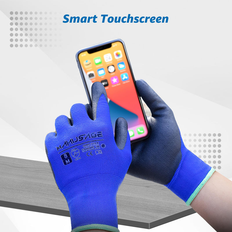 Safety Gloves for Men and Women - Microfoam Nitrile Work Gloves Large, Thin With Touchscreen Fingers and Grip - 12 Pairs, Blue