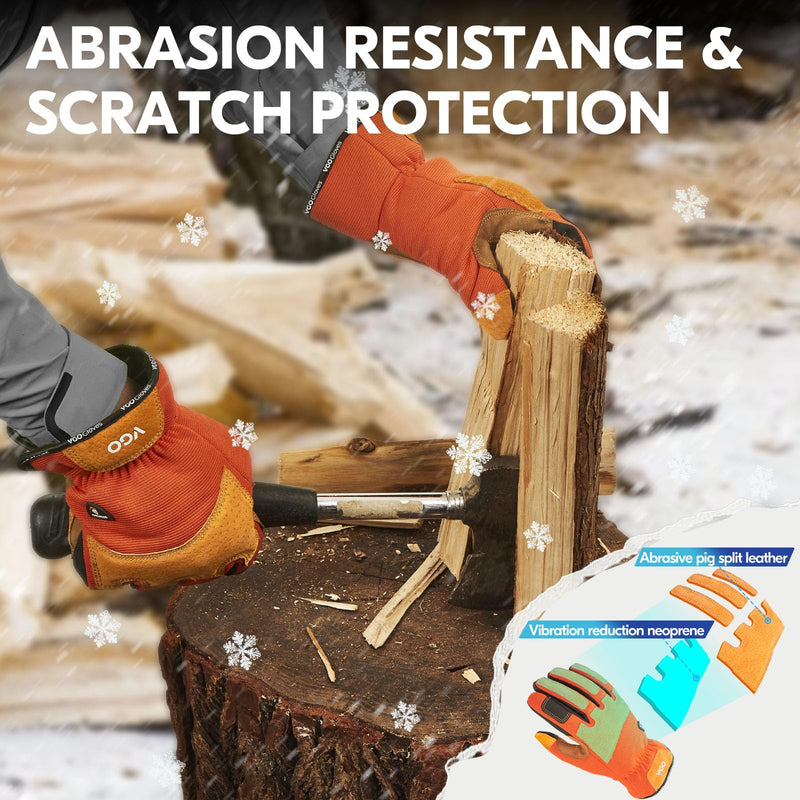Vgo... 1-Pair Gardening Gloves Men, Safety Work Gloves, Puncture-proof, Thornproof, Touchscreen (SL7475) Large Orange Winter