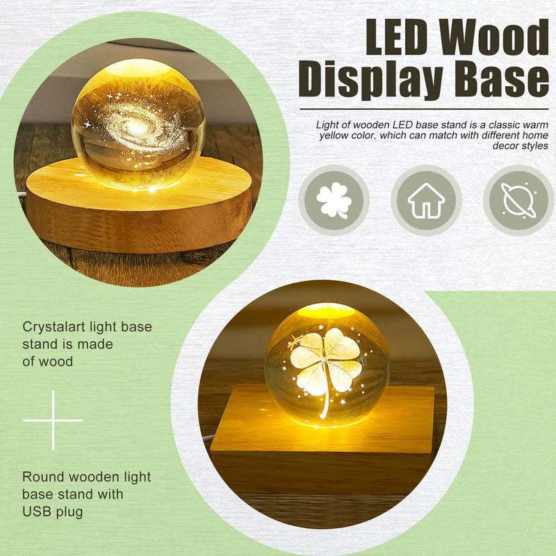 Honoson 2 Pcs LED Base Wood Light Display Base for Crystal Glass Art Resin Light Display Base Stand with 6 LED Wooden Crystal Light Resin Lamp Display Stand for 3D Crystal Laser USB Only(Square, Round) Square, Round