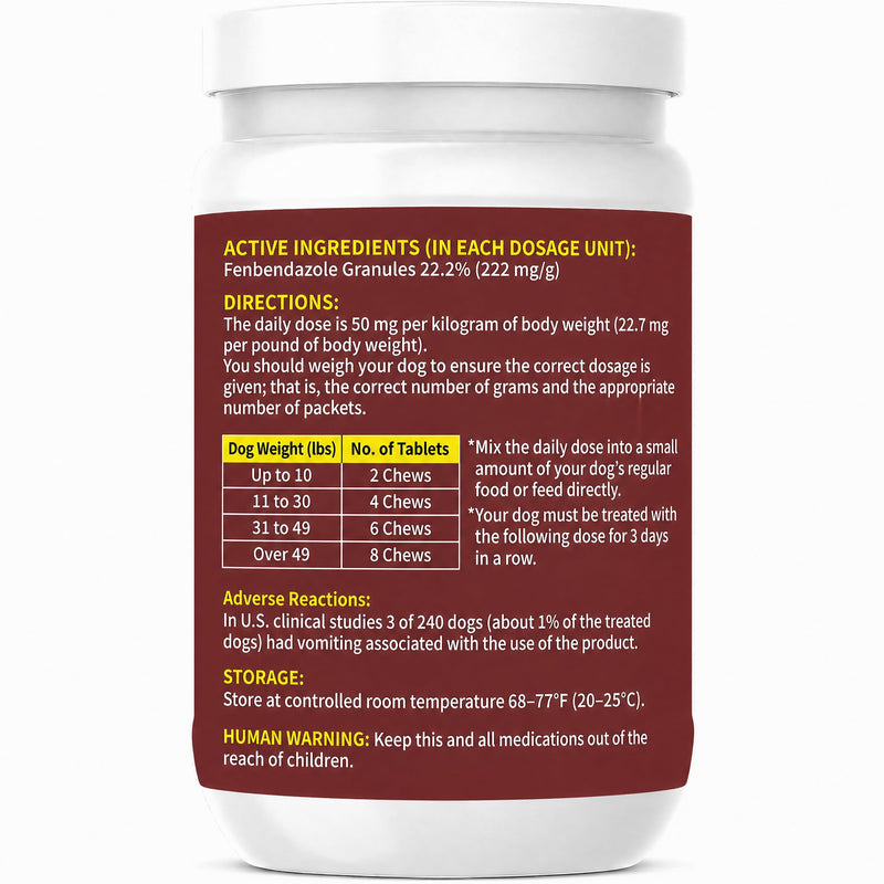 Dog Dewormer with Fenbendazole for Dogs, Broad-Spectrum, Safe for Puppies 6 Weeks & Older, 25 Chews