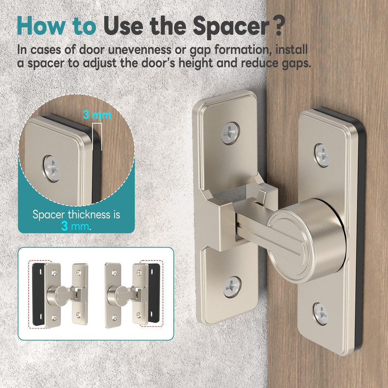 Heavy Duty 90 Degree Barn Door Lock, Zinc Alloy Security Sliding Door Latch for Barn, Garden, Bathroom, Fence, Shed - Anti-Rust and Robust (Nickel-2 Pcs) Nickel-2 Pcs