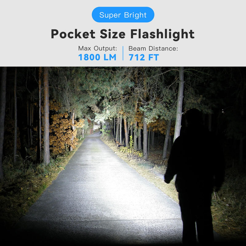 sofirn SC18 Rechargeable Flashlight 1800 High Lumens, Super Bright EDC Pocket Light with USB-C Charging, IP68 Waterproof Handheld Flashlight for Camping, Hiking, Dog Walking & Emergency