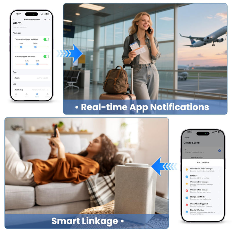 WiFi Refrigerator Thermometer Hygrometer with Alarm, Freezer Temperature with Probe, Wireless Digital Fridge Thermometer Humidity Sensor, Free Data Export for Home Kitchen Fridge Tub 1 - NewNest Australia