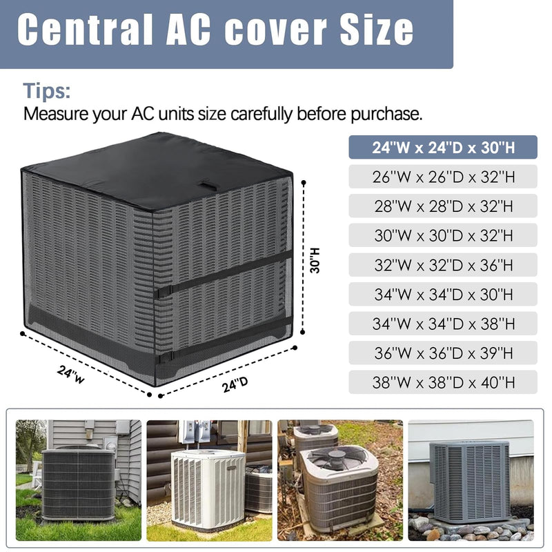 2 in 1 Air Conditioner Covers for Outside, 24''W x 24''W x 30''H, Black 24"W x 24"D x 30"H