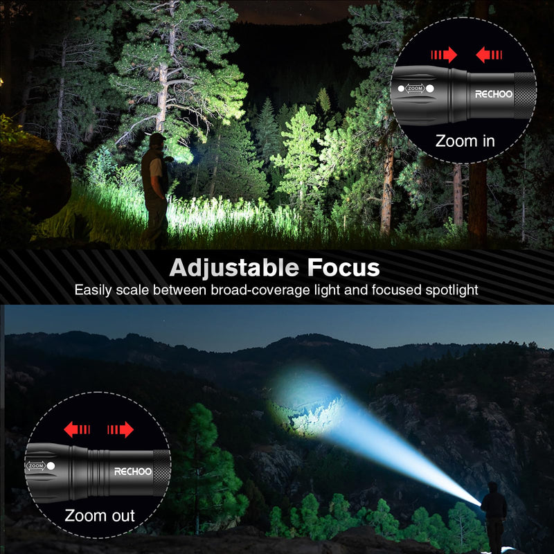RECHOO 6Pack LED Flashlight, Bright Small Flashlights High Lumens with 3 Modes, Pocket Mini Flashlight Battery Powered, Flash Light Adjustable Focus, Waterproof Flashlights for Home Emergency Camping Black 6 Pack
