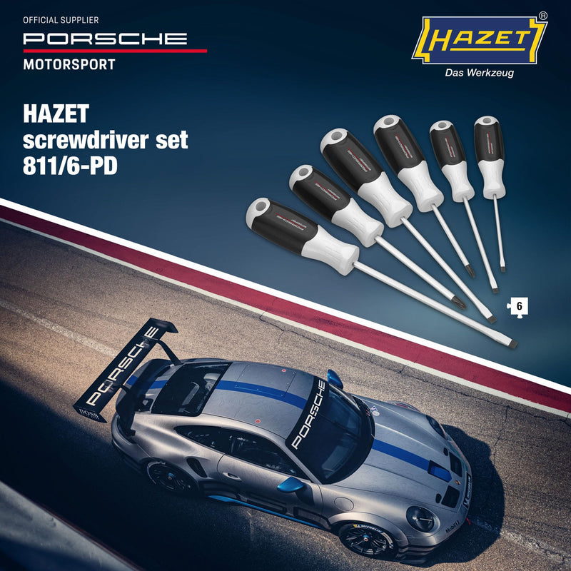 HAZET Porsche Motorsport Edition 811/6-PD Screw Driver Set 6-Piece PH Phillips and Slotted 3-Component Handle Red