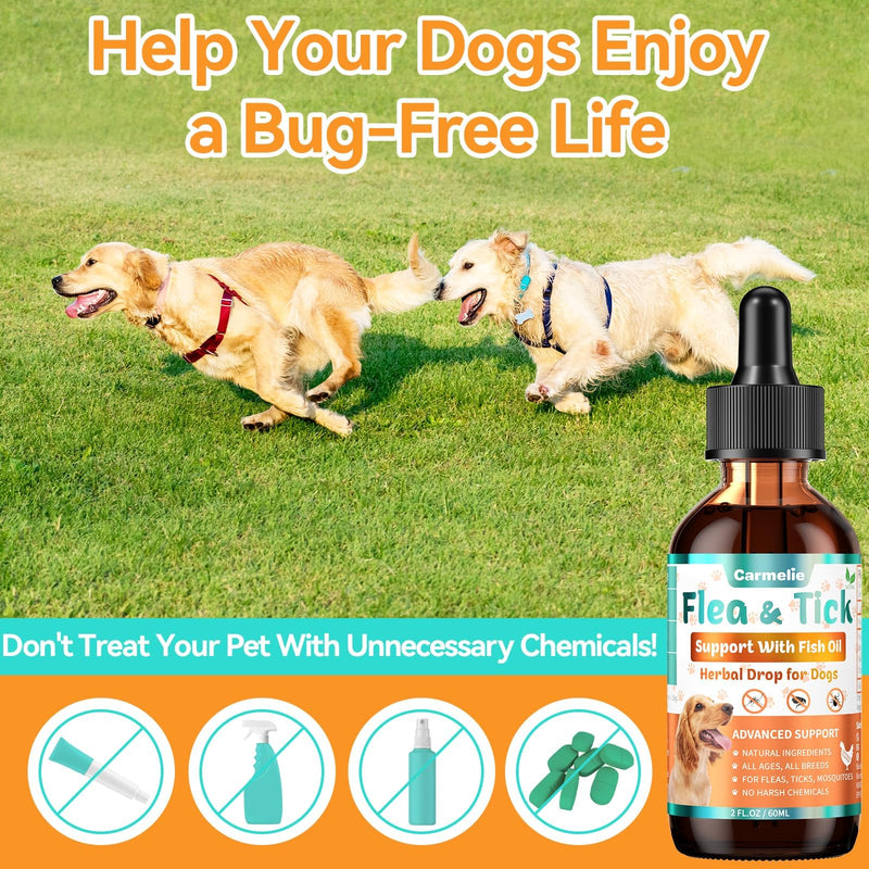 Flea & Tick Support for Dogs, Natural Flea and Ticks Comfort for Dog with Fish Oil, Flea & Tick Liquid Herbal Drop for Dogs - All Breeds & Ages - Chicken