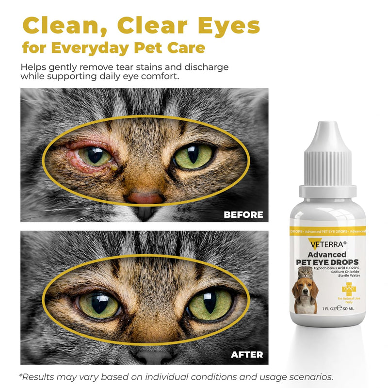 Dog and Cat Eye Care Solution for Dog & Cat – Vet Recommended Eye Cleaner, Helps Remove Eye Discharge & Tear Stains, Supports Eye Hygiene, Gentle Daily Use Eye Wash - 1 Oz 30 Ml