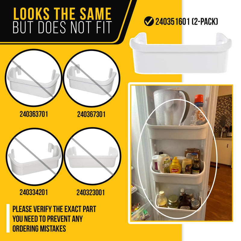 PartsBroz 240351601 Freezer Door Shelf Bin (2-Pack) for Frigidaire Freezer Door Shelf Replacement, Kenmore, Westinghouse Refrigerator Freezer White Bottom Lower Side Shelves AP2115974 PS430027 2-Pack