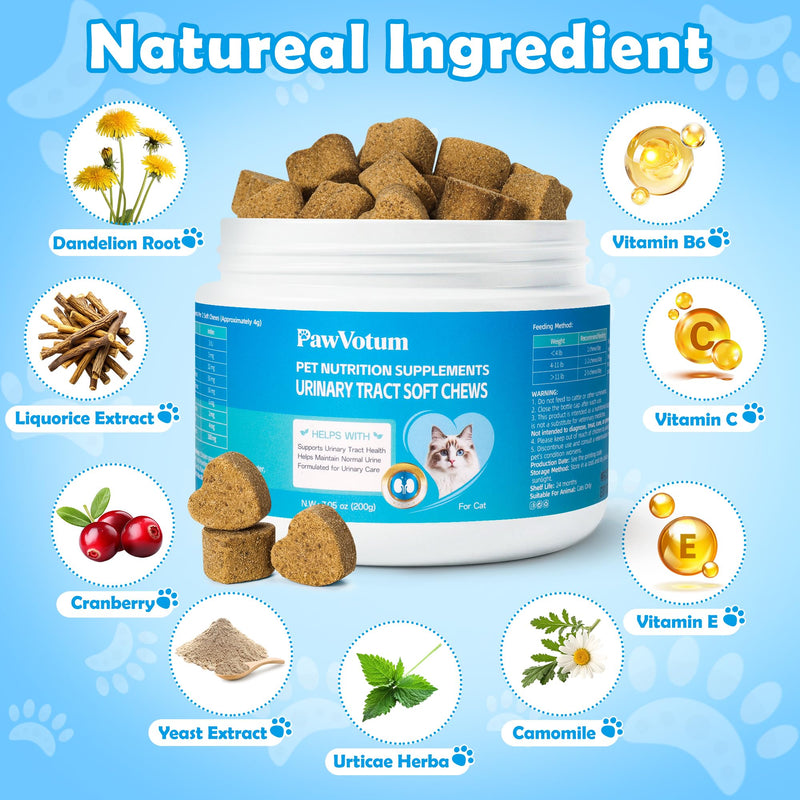 Cat Urinary Tract Health Supplement,Cats UTI Chews, Bladder and Kidney Support for Cats, Contains Cranberry, Yeast Extract and Vitamins, 100 Count