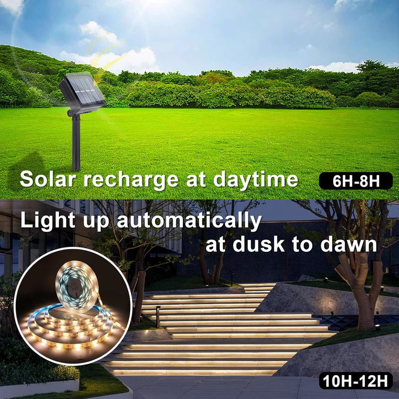 Solar LED Strip Lights Outdoor String Light Waterproof 20FT 180LED Cuttable Tape Rope Solar Lighting for Garden Path, Deck, Yard, Stair, Step, Christmas Decorative Lighting 2 Packs Warm White 19.7ft
