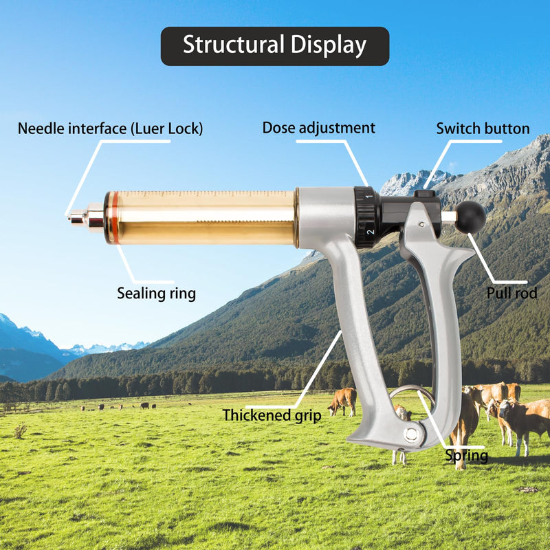 50ML Semi-Automatic Adjustable Injector Syringe, Precision Syringe Pump - Adjustable 1ml to 5ml Range for Fast Continuous Injection in Pigs, Cattle, Chicken, Goat, and Other Livestock 50ML